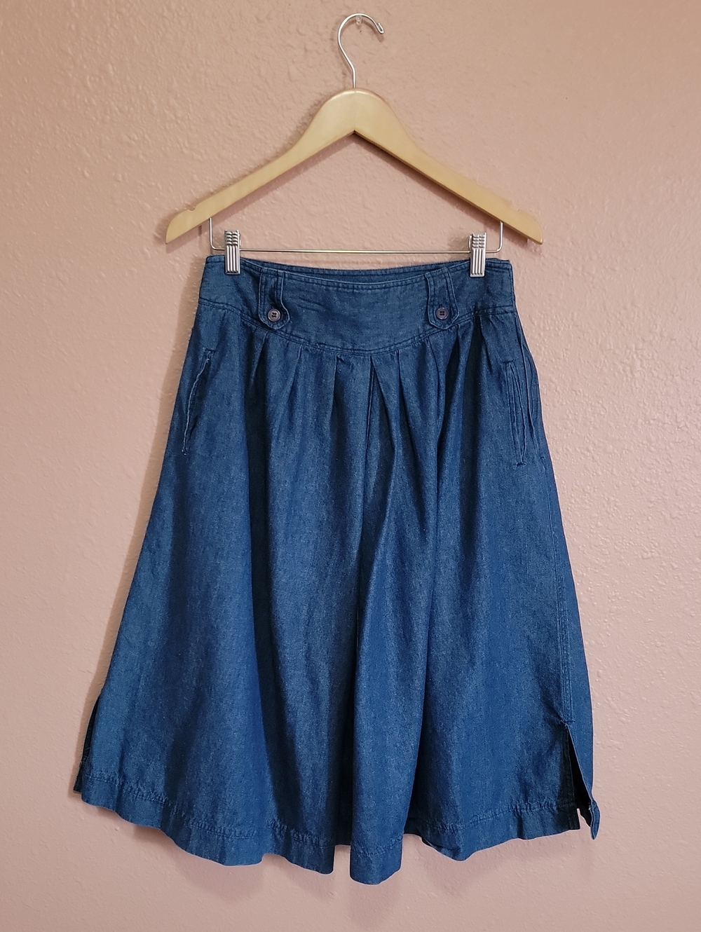 Diane Von Furstenberg Sport Vintage Denim Blue Jean A-Line Midi Circle Skirt 90s